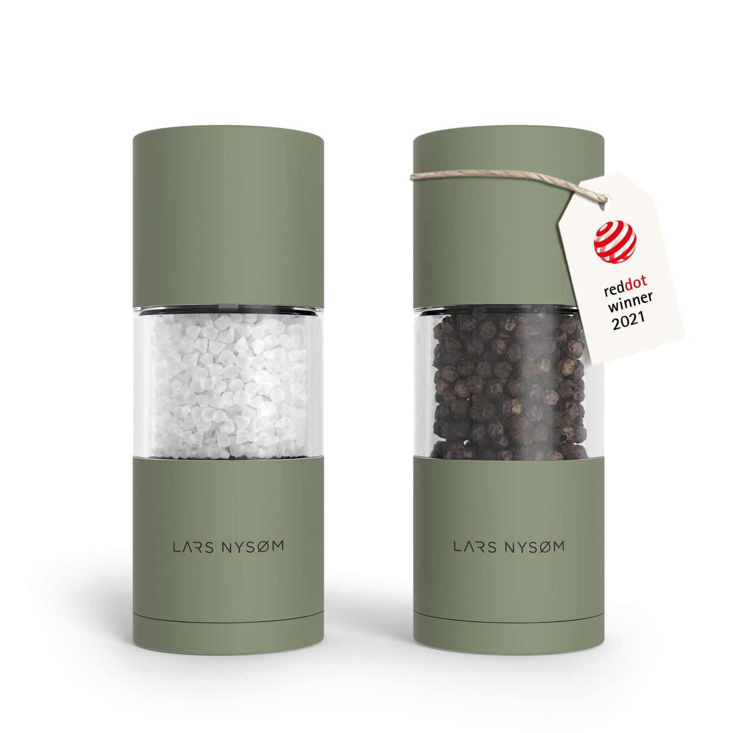 LARS NYSØM Salt and Pepper Grinder Set, Manual Salt and Pepper Mills with Adjustable Ceramic Grinder, Design Spice Shaker Set (Sage Green)