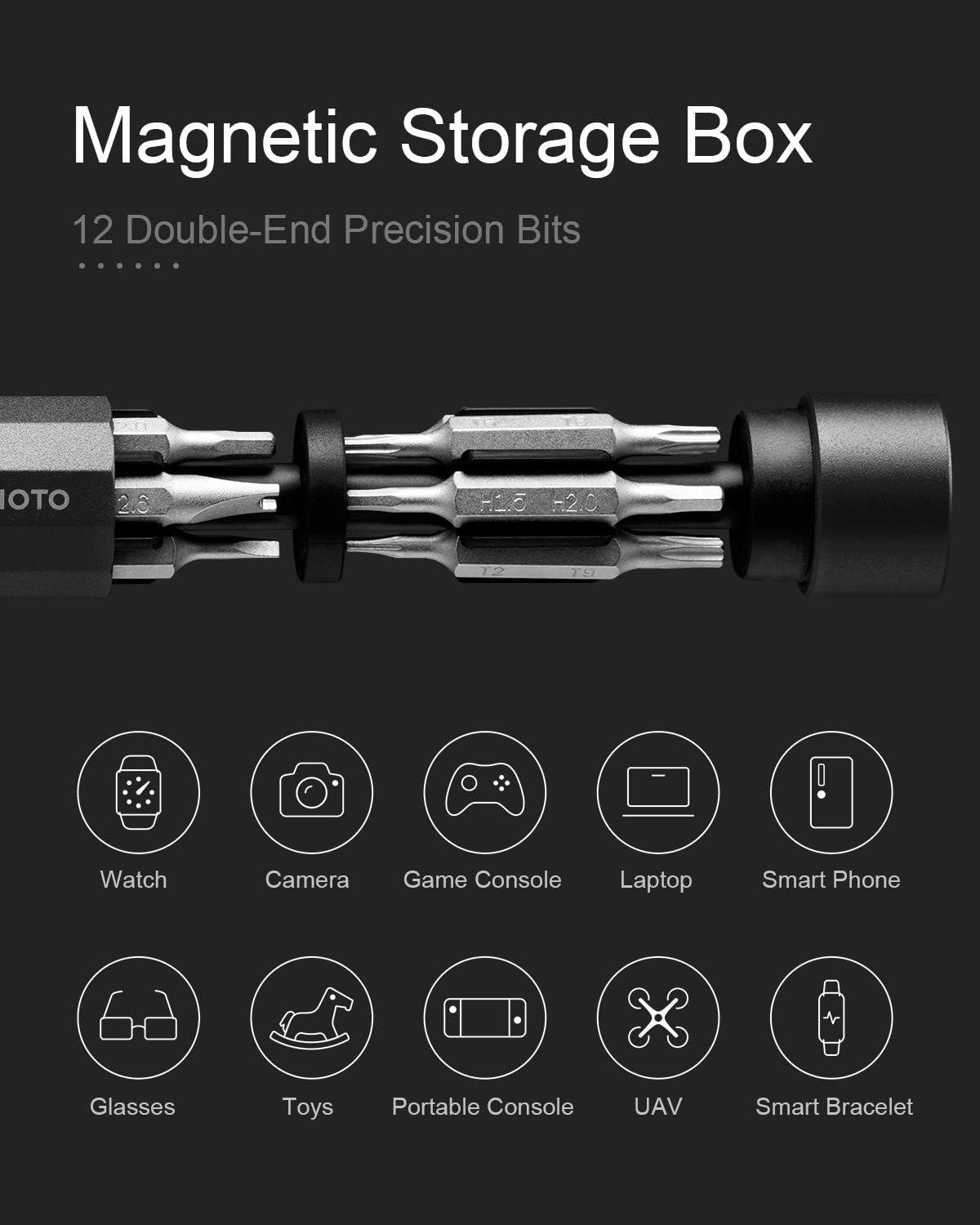 HOTO Precision Screwdriver Set, 24-in-1 Multi-Bit Screwdriver, Mini Hand Set with 12 Double End S2-Steel Bits, Ideal for Phone/Glasses/Watches/Laptop, Slate Grey