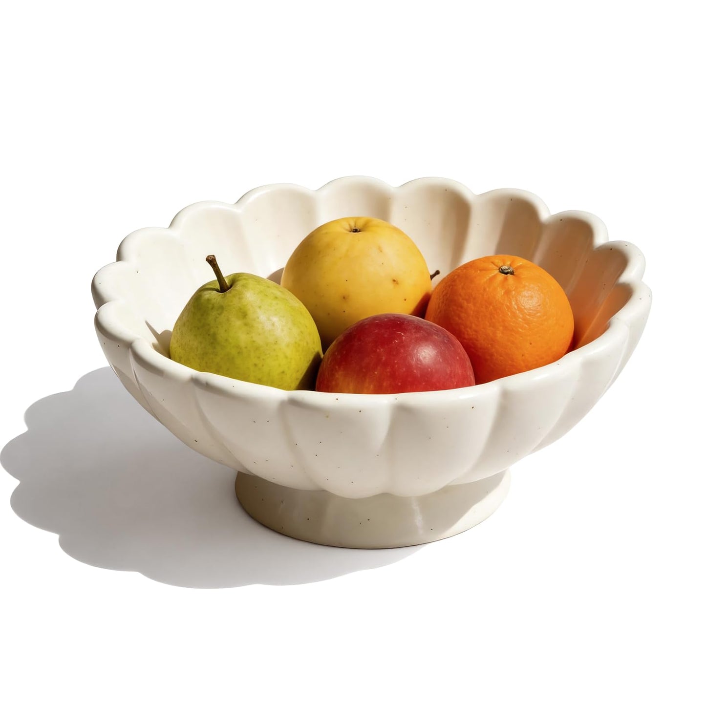 8-Inch Fluted Ceramic Decorative Bowl,Small White Fruit Bowl for Kitchen Counter,Key Bowl for Entryway Table,Handcrafted Pedestal Bowl for Coffee Table, Dining Room Centerpiece,House Warming Gift