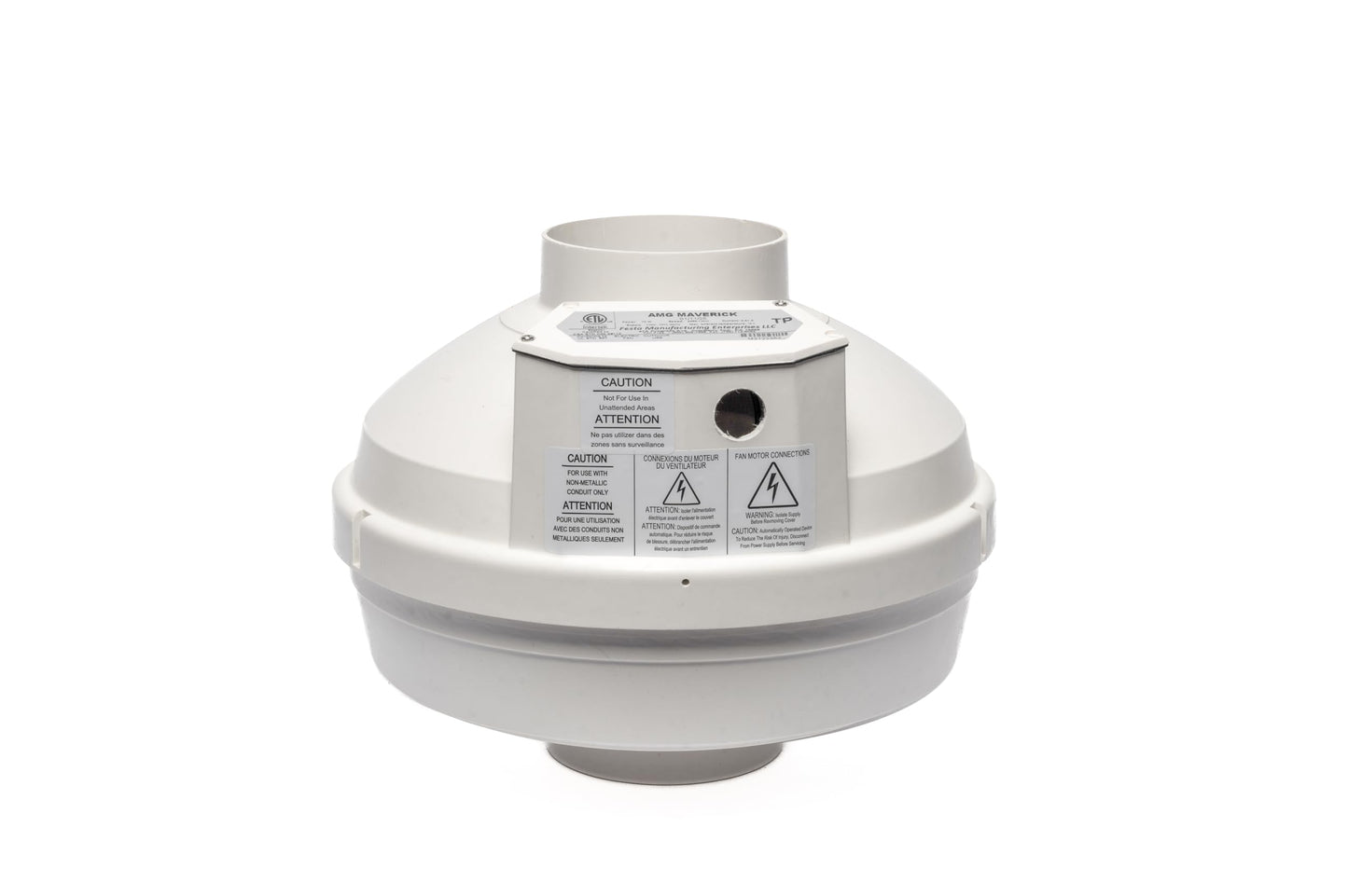 Festa AMG Maverick Radon Fan - Quiet and Energy Efficient 260 CFM Radon Mitigation System Inline Duct Fan - 4" Electric Inline - Made with Sturdy Glass Reinforced Poly-Resin – White