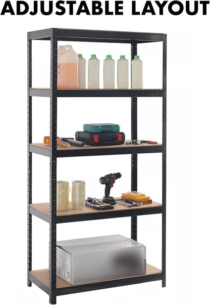 shine planet 5 Tier Garage Shelves Metal Storage Shelves, Heavy Duty Shed Storage Racking for Warehouse Workshop Office(Black,90x40x180cm)