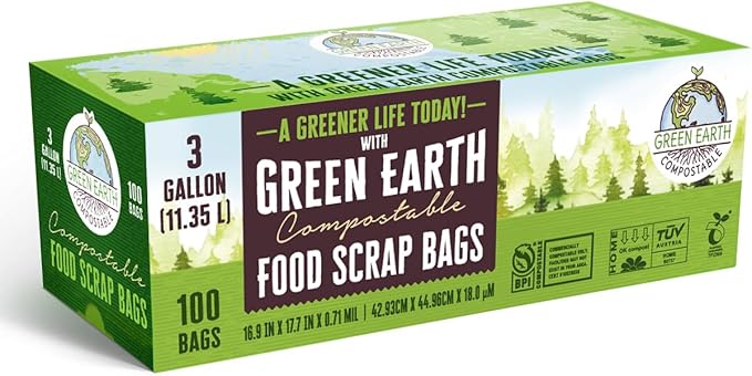Green Earth Compostable Small Kitchen Food Scrap Trash Bags, Compost Bin