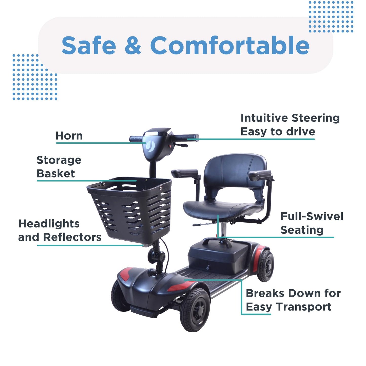 Journey Adventure Mobility Scooter – Lightweight Electric Motorized Travel Scooter for Adults & Seniors – Heavy Duty 300 Lb Weight Capacity – Blue
