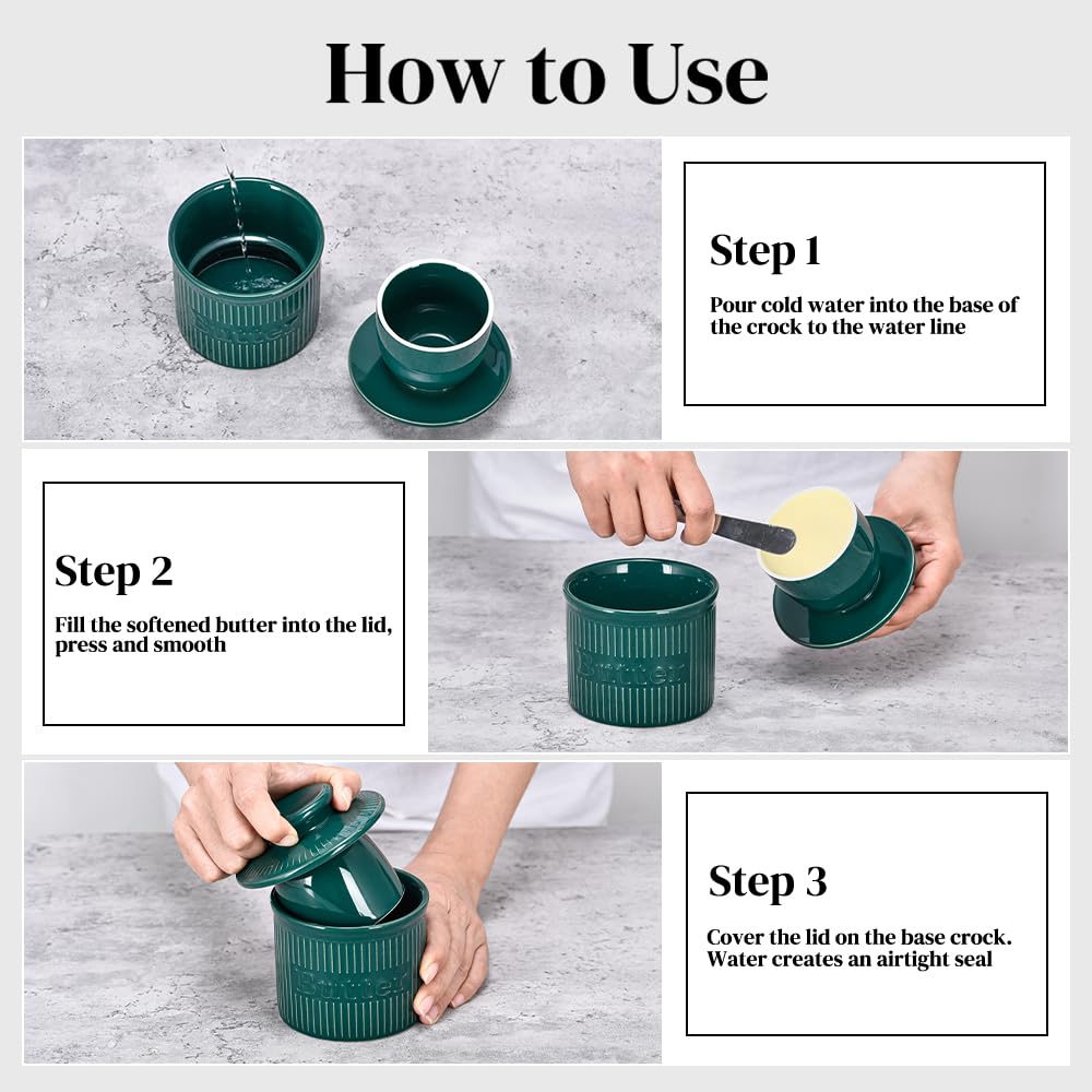 Ceramic Butter Crock, French Butter Dish for Fresh Spreadable Butter, Ribbed Butter Keeper with Water Line, Housewarming Gifts, Christmas Kitchen Decor