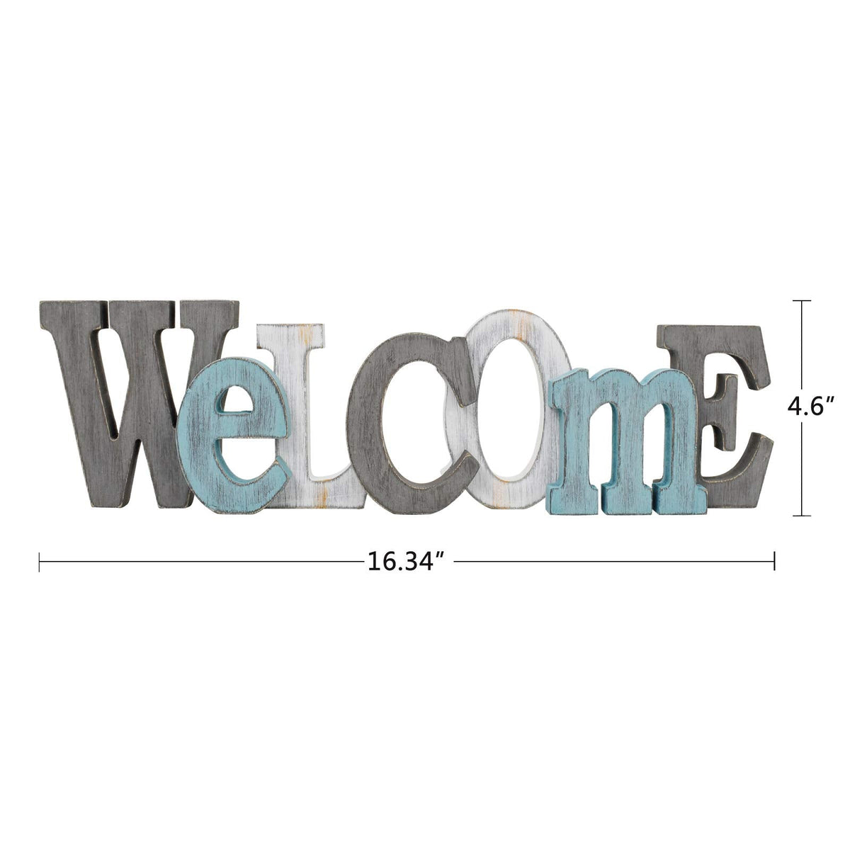 Waroom Home Rustic Wood Welcome Sign Decor - Decorative Block Word Letters, Hanging Wooden Cutout Wall Decoration (Gray)