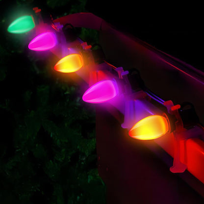 Halloween Lights, 25Ft C7 LED String Lights with Orange, Purple & Green Bulbs, Energy-Efficient, Waterproof, UL Certified for Outdoor & Indoor Halloween Yard, Porch, Patio, Garden Decorations