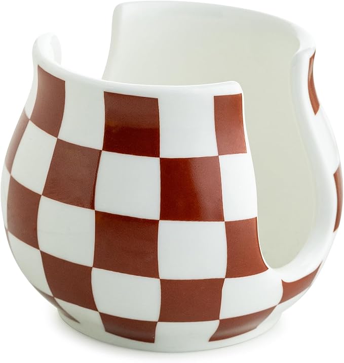 Checkered Sponge Holder for Kitchen Sink Counter, Ceramic Dish Sponge Caddy