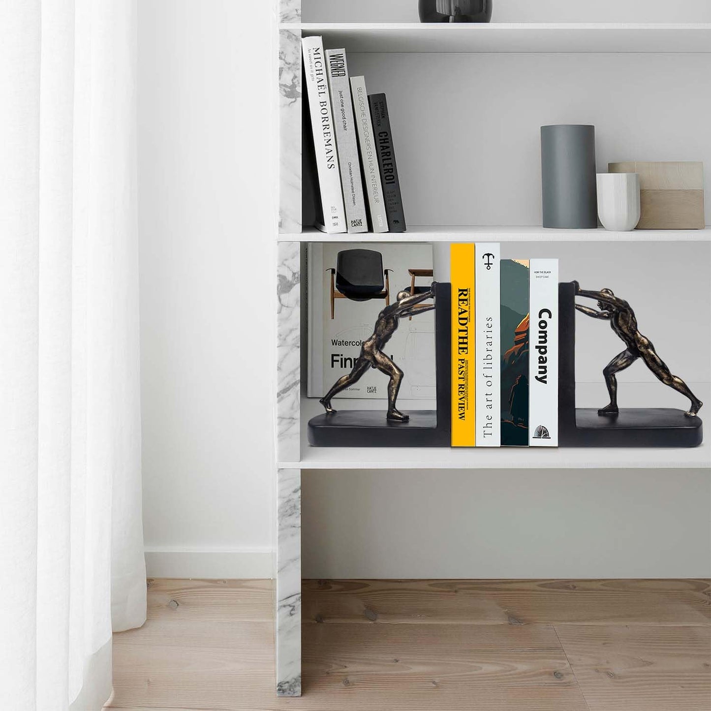 LIFFY Man Decorative Book Ends,7" Resin Non Skid Bookends for Heavy Books,Bookends for Shelves Decorative,Creative Shelf Decorations to Hold Books for Bookshelf,Home,Office,Study