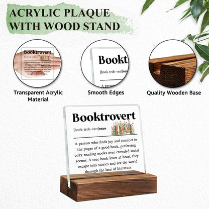 THEBESTU Booktrovert Definition Acrylic Sign with Wooden Stand, Book Lover Gifts for Women, Bookish Gifts for Bookworms Readers, Funny Teen Girl Bedroom D馗or, Library Decors?Librarian Nerd Decoration