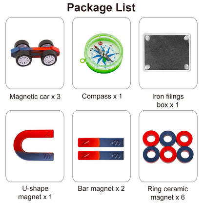 Science Magnet Kits for Kids: Educational Magnet Science Projects Experiment Tools Physics Lab Kits Includes Bar/Ring/Horseshoe/Compass/Iron Powder