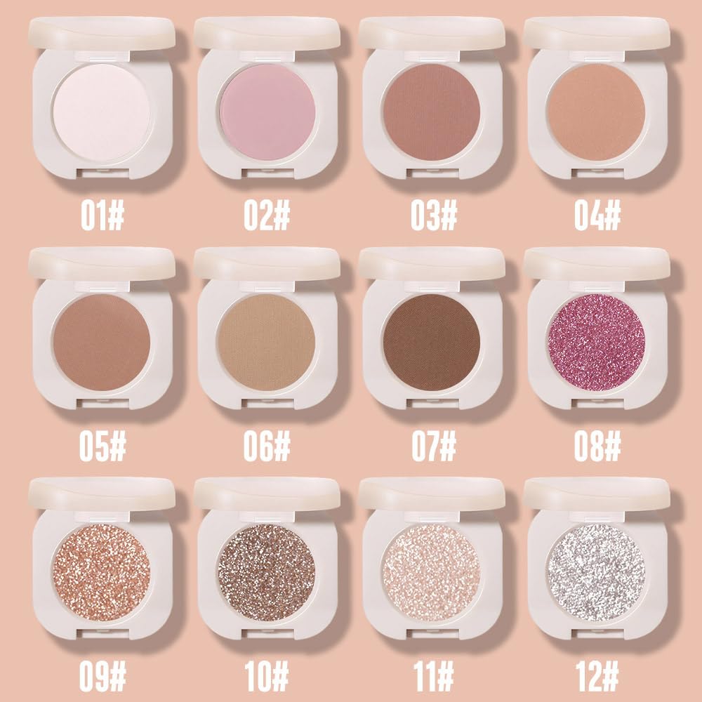 FeiCuiYun Glitter Shimmer Sparkle Eye Shadow Palette Makeup for Old Women, Pearl White Silver Glitter Shimmer Metallic Holographic Iridescent Cream Iridescent Single Monochrome Eyeshadow Makeup, 11