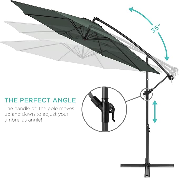 Best Choice Products 10ft Offset Cantilever Hanging Market Patio Umbrella, 8 Sturdy Ribs, Easy Adjustment - Slate