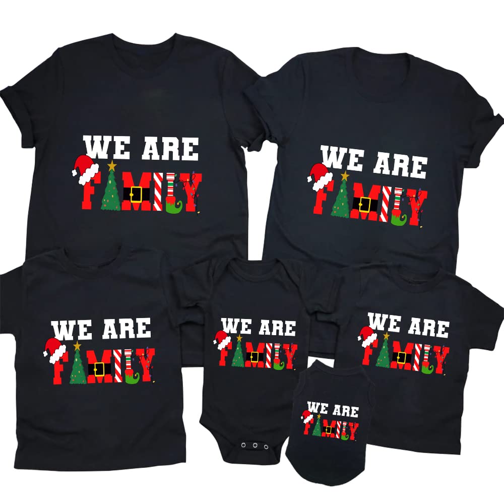 Merry and Bright Shirt Christmas T-Shirts for Family Couple Outfit Tee Christmas Top Parent-Child Short Sleeves, Men, S, Black7