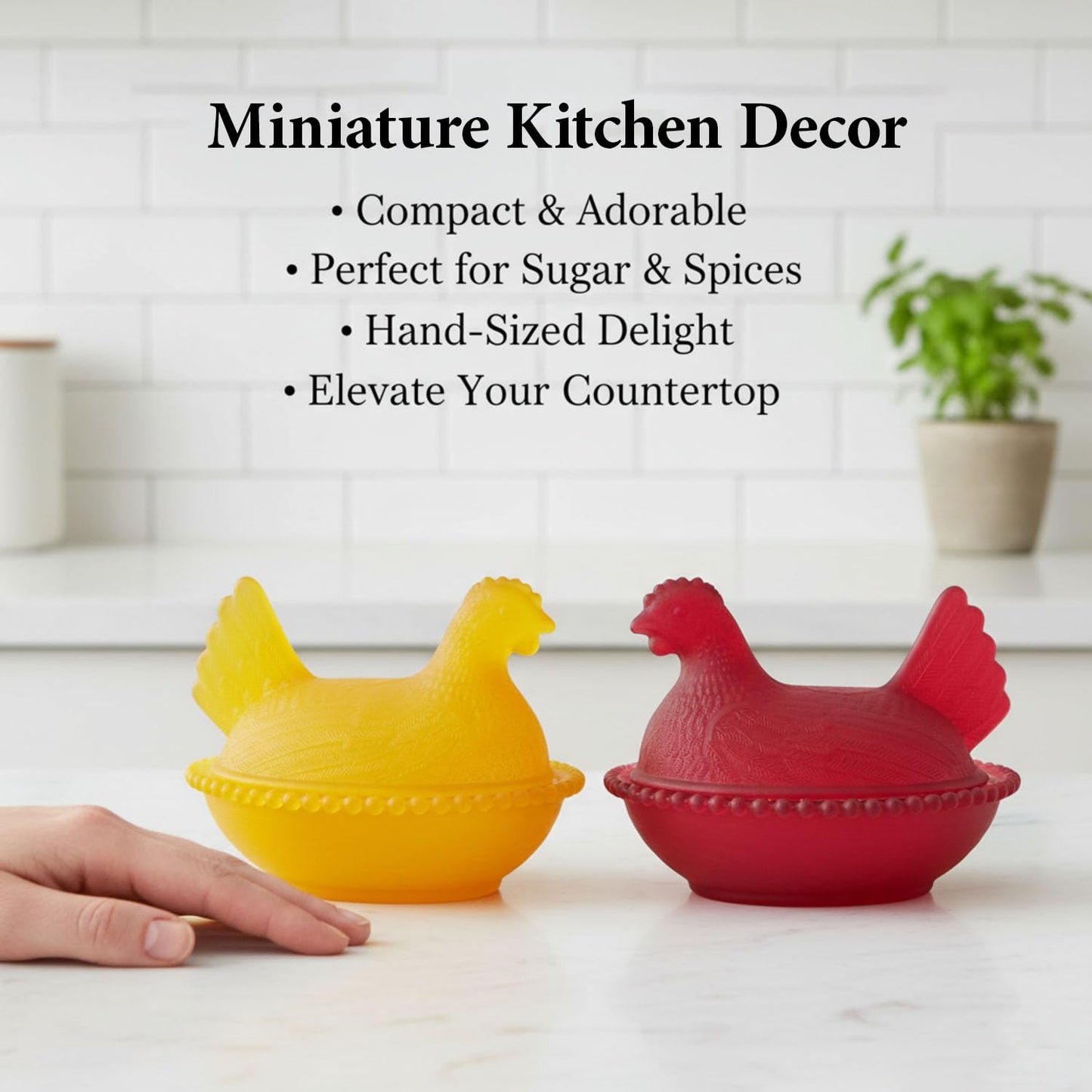 Gkesgm Farmhouse Style Crystal Glass Chicken Decor, Salt Cellar or Egg Holder, Rustic Centerpiece for Kitchen Table,Candy, Sugar, Spices Storage Jar