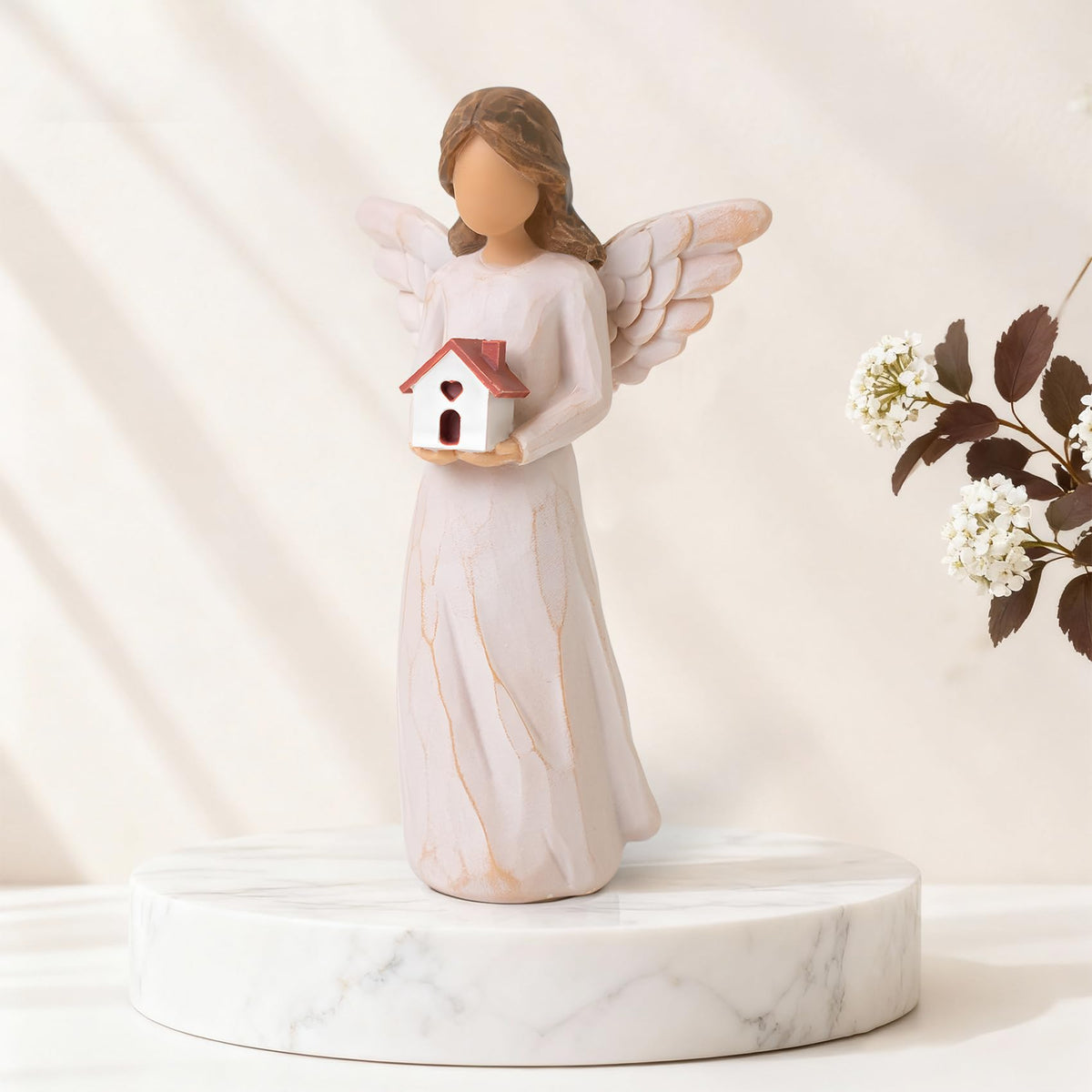 thovorrnl Housewarming Gifts New Home, House Warming Gifts for Women, Men, Couple, First Time Home Buyers, Homeowners, Guardian Angel with House Figurines, Sculpted Hand-Painted Statue