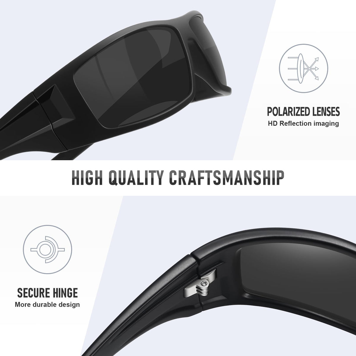 Ofwin Polarized Sports Sunglasses for Men Women Unbreakable Frame Cycling Fishing Wrap Around Sunglasses UV400 Protection Black Frame/Gray Lens