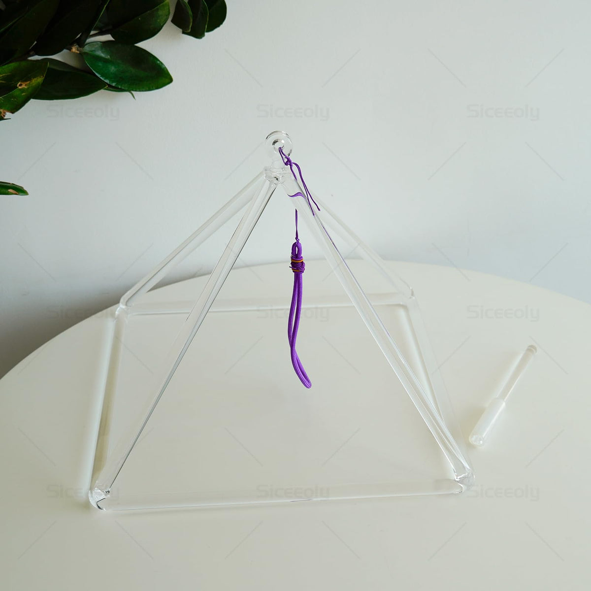 Siceeoly 12 inch Pyramid Quartz Crystal Singing Pyramid Handmade TransparentHealing Musical Instrument For Sound Healing Meditation With Crystal Singing Bowl Striker