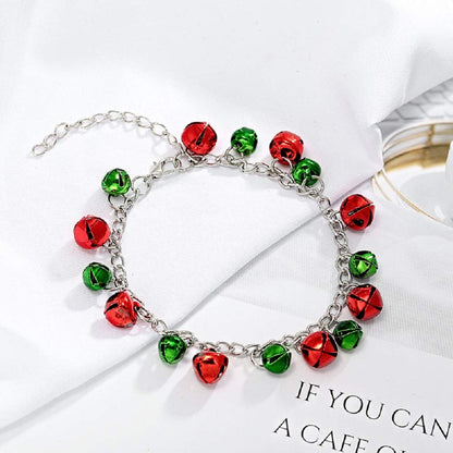 NewZenro Silver Red Green Christmas Jingle Bell Cute Ornament Long Chain Dangle Earrings Bracelets Necklaces for Women Hook Stocking Stuffers Hypoallergenic Party Jewelry Gifts for Daughter BFF Set