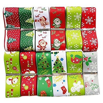 Chenkou Craft 12Yards Merry Christmas Polyester Grosgrain Ribbon 1"(25mm) Snowflake Claus Beer X'Mas Hat Sock (1"(25mm) Christmas Ribbon)