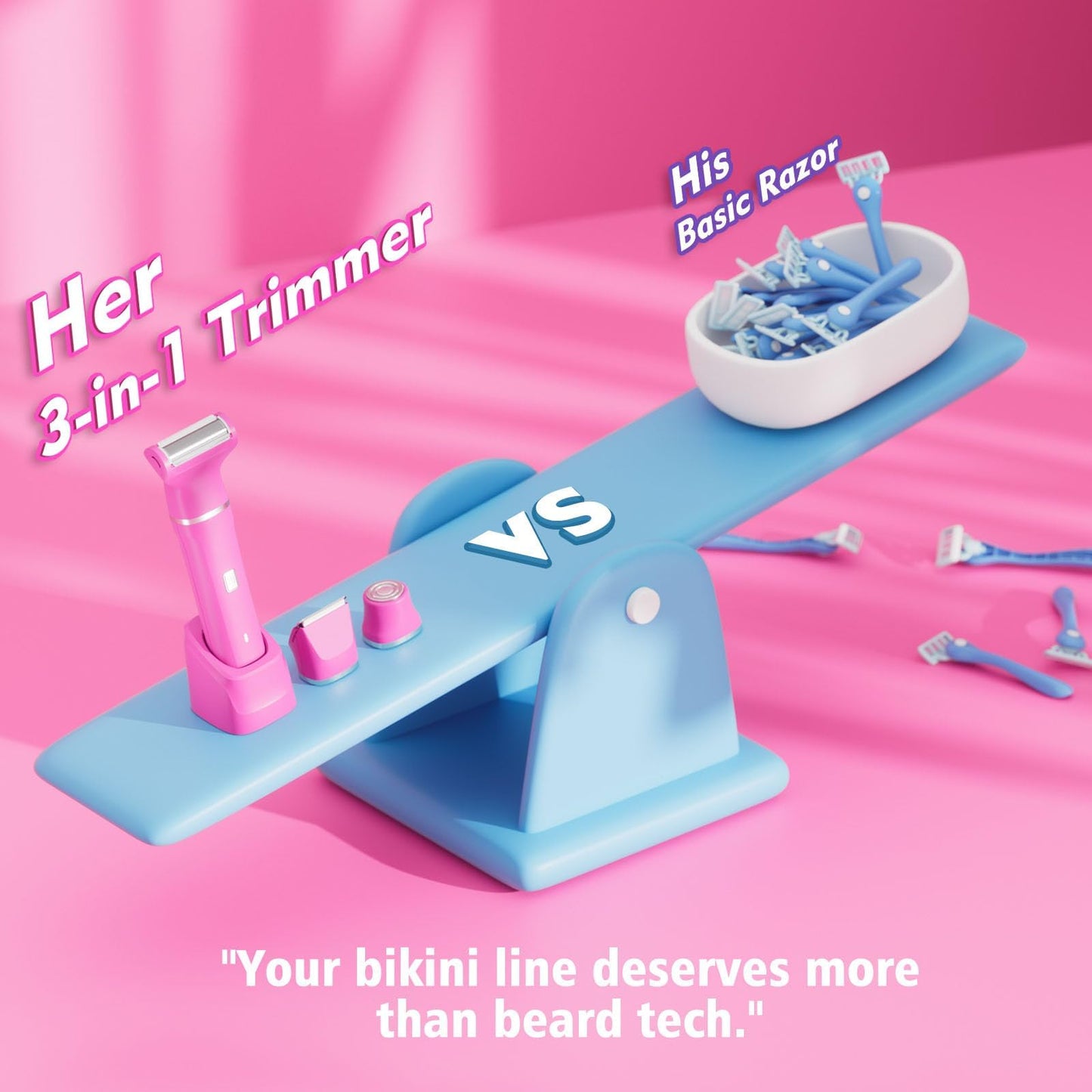 Bikini Trimmer for Women - Painless Electric Razors for Silk Skin,Cordless Body Shaver for Trip,Replaceable Lady Facial Razor, IPX7 Waterproof&Easy Cleaning, Ceramic Blade, USB Charge Dock Pink