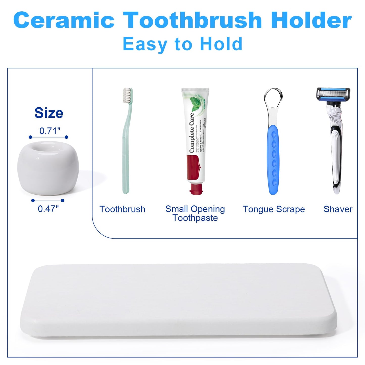 Dersyer 3 Pack Mini Ceramic Toothbrush Holder Stand with 1 Pack Water Absorbing Stone for Bathroom Vanity Countertop, Toothbrush Organizer, White