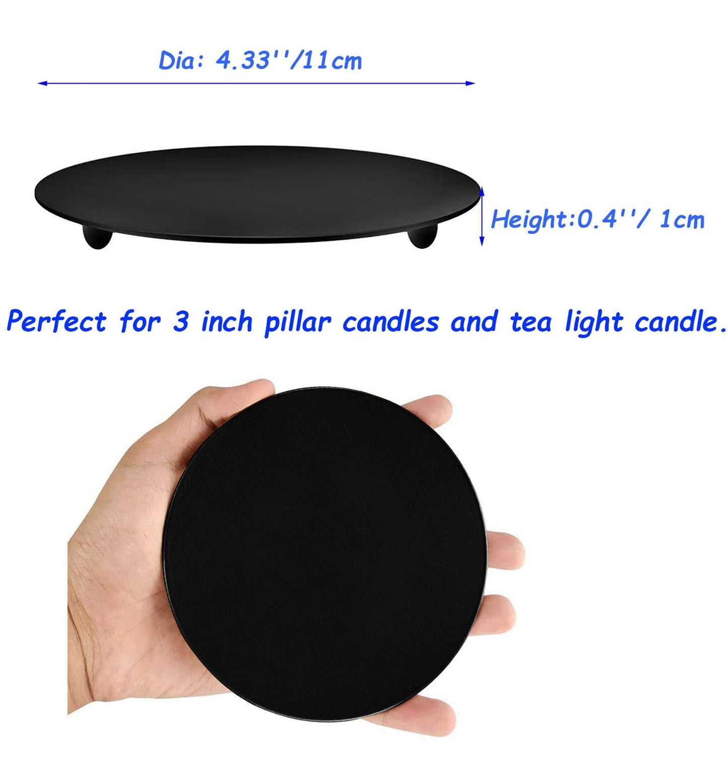 Yansanido 4 pcs 4.3'' Iron Plate Candle Holder for Taper Candles, Decorative Candlestick Holder for Spa, Wedding, Dinning, Party Candle&Led Candles (11cm Black 4pcs)