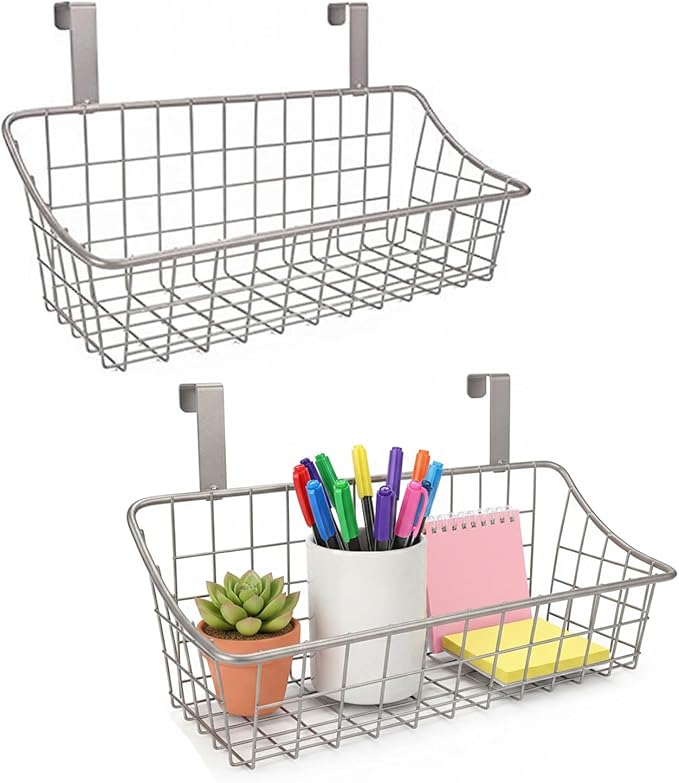 LeleCAT Basket with hook Grid Storage Basket, Hang it behind a door or on a