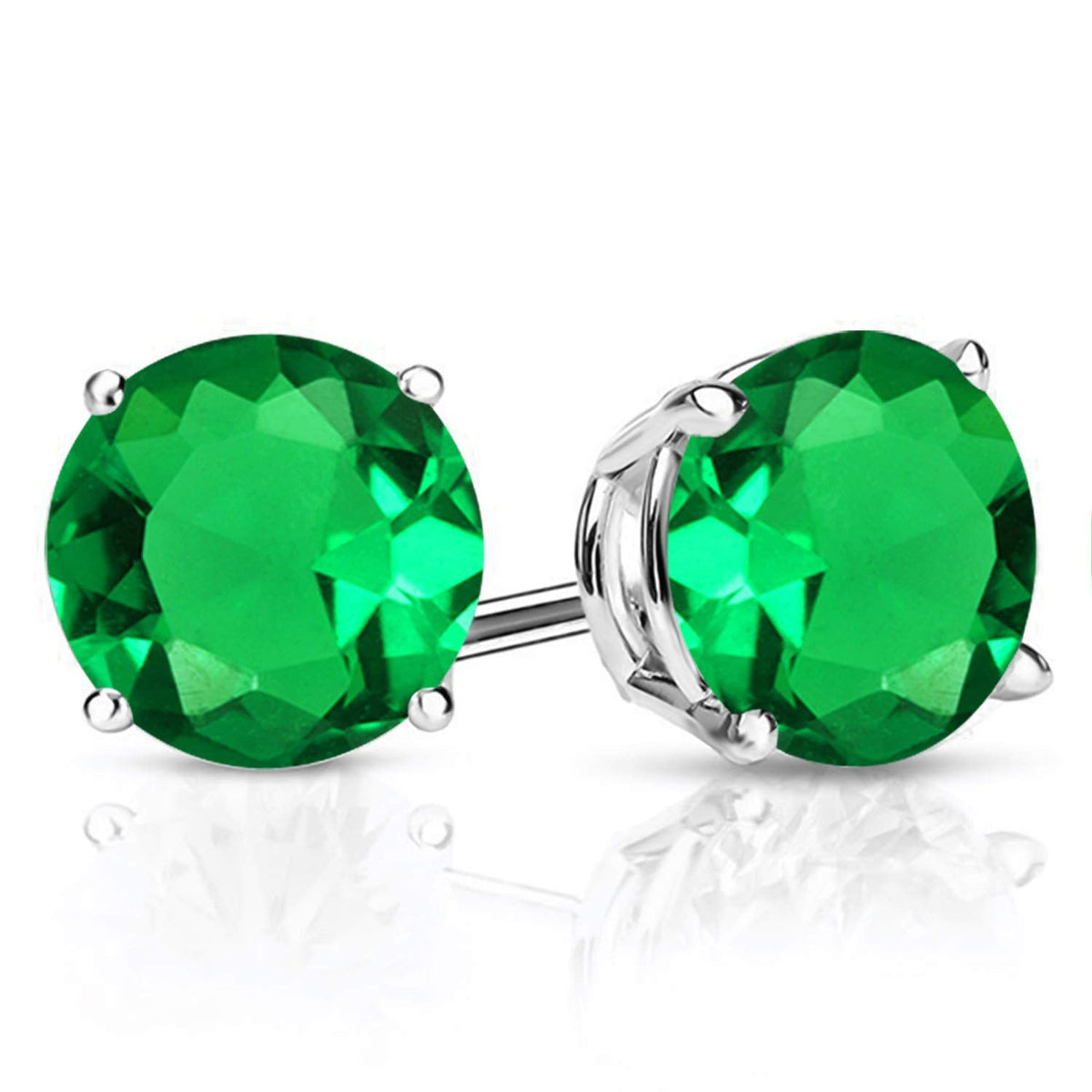 Gem Stone King 2-4 Cttw Round Gemstone Birthstone Stud Earrings For Women Men | 925 Sterling Silver | Round 7MM | Fine Jewelry Gifts for Women Her Mom Wife Men | Nano Emerald-May