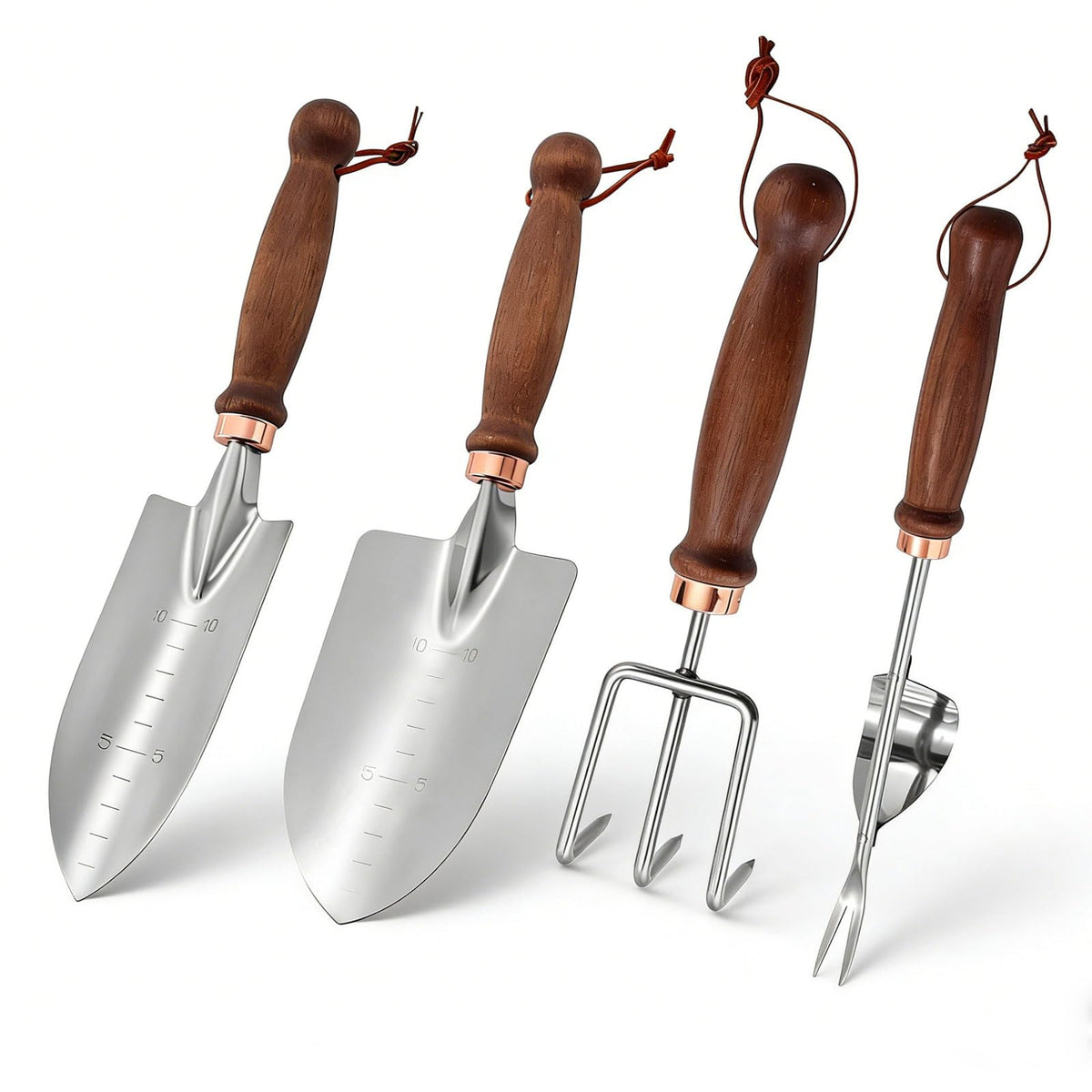 Zenrok Gardening Tools, 4 Pack Garden Tool Set with Wooden Handles Hand Tools with Transplanting Hand Shovel, Rake and Root Picker Ideal for Digging and Planting