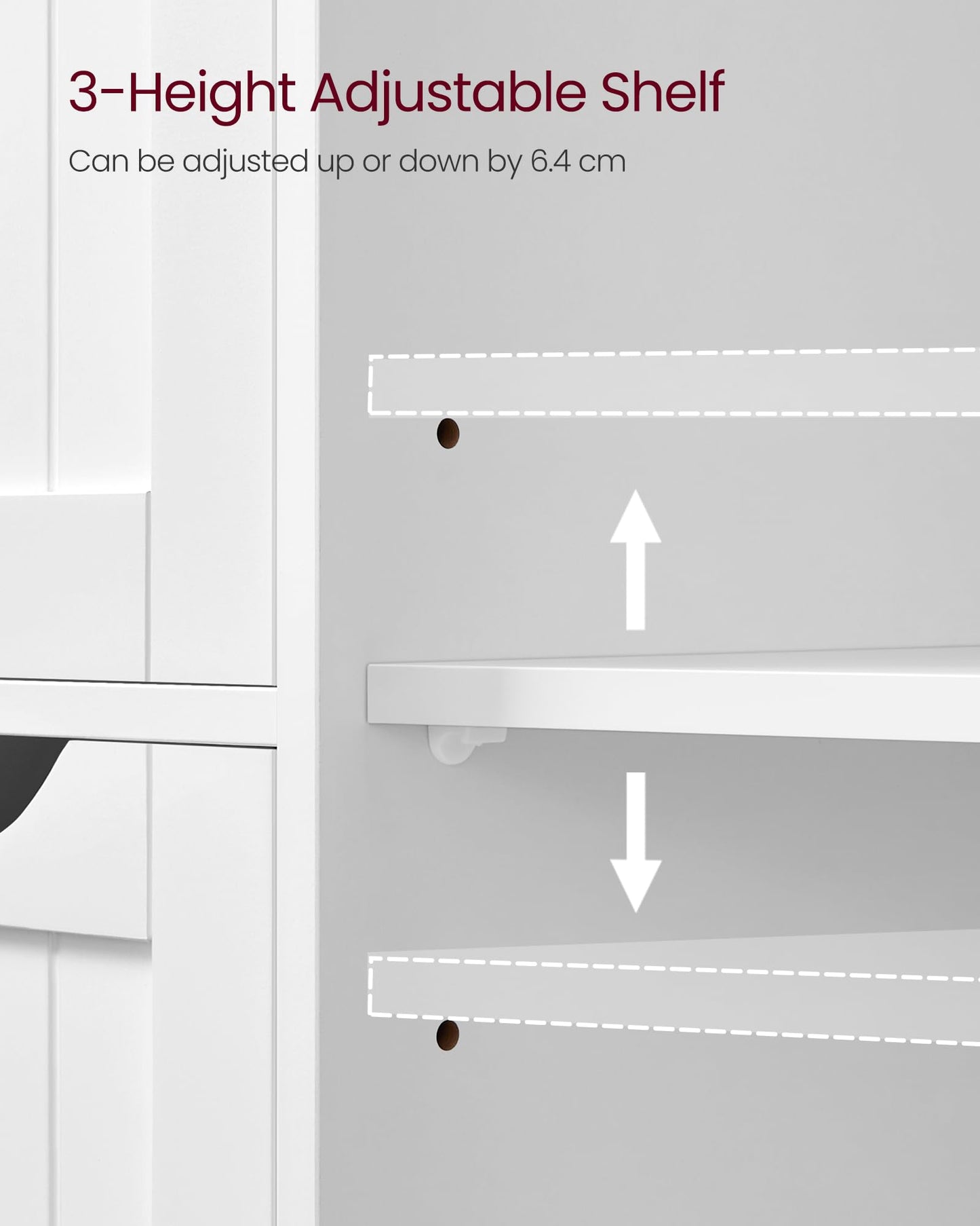 VASAGLE Bathroom Floor Storage Cabinet, Wooden Storage Unit with 4 Drawers, Single Door, Adjustable Shelf, for Living Room, Kitchen, Entryway, White LHC41W