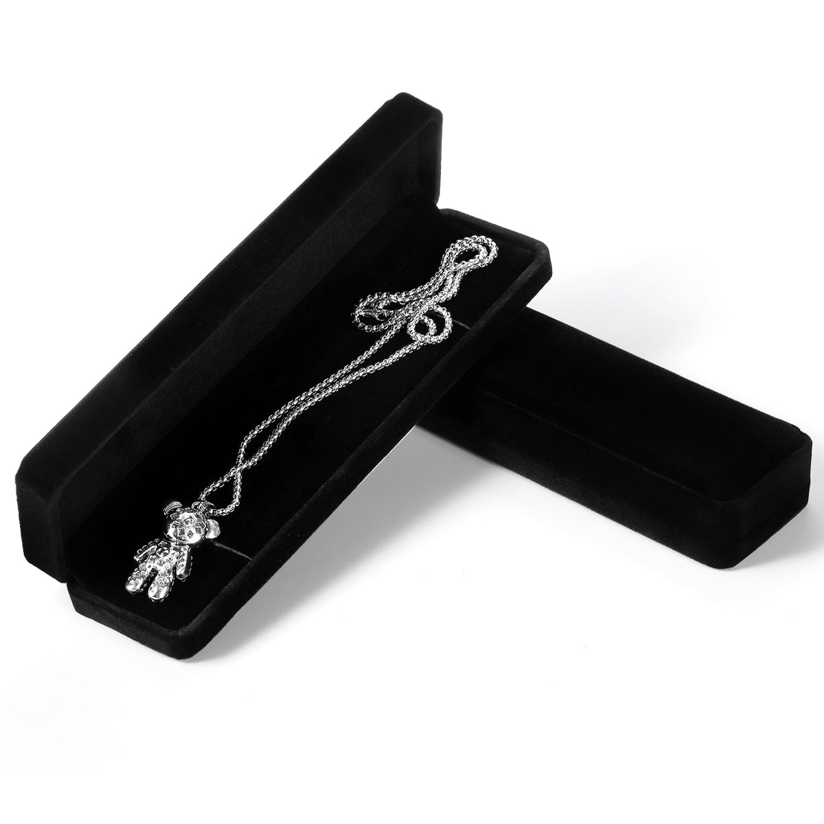 Fasmov 8 Pieces Long Velvet Jewelry Chain Necklace Gift Box Set, Black Velvet Jewelry Boxes Jewelry Present Boxes, Necklace Storage Case for Wedding Engagement Christmas Anniversaries Birthday