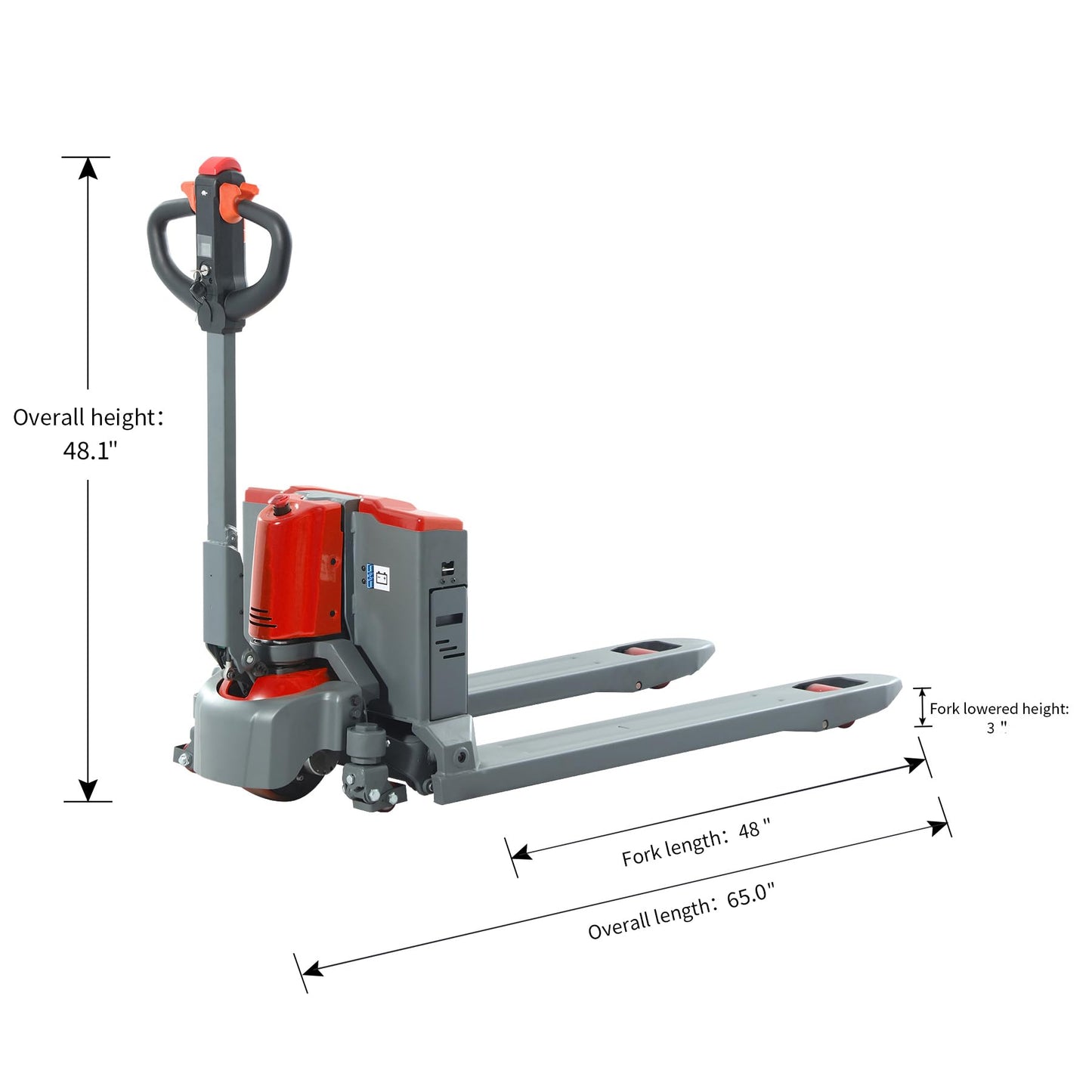 Tory Carrier Electric Pallet Truck 4400 Lb. Cap. Heavy Duty Pallet Jack 48 x 27 Forks Size Big Capacity Li-ion Battery-Red