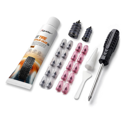 Xguider Tire Repair Glue Kit 100ml + 20pcs 2-Size Rubber Nail Plug, Fast Drying Waterproof Black Rubber Cement, Heavy Duty Emergency Tire Repair for Car Motorcycle SUV Truck ATV Tractor