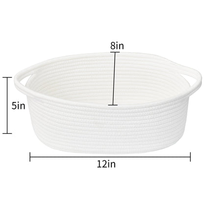 ABenkle Small Basket with Handles, Boho Decorative Rope Woven Dog Cat Toy Storage Bin Shelf Storage Organizer, Easter Christmas Gift Basket, 12"x8"x5", White