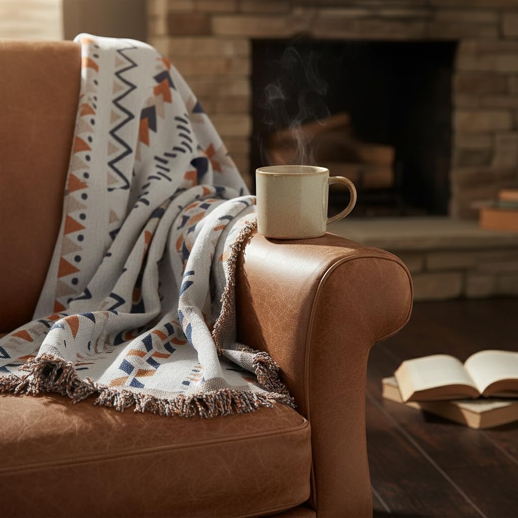 amorus Bohemian Throw Blankets,Throw Blanket Chenille Jacquard Tassels Soft Throws Cover for Couch, Bed,Outdoor Camping Picnic Car Travel Warm & Cozy for Seasons, Pattern VI(63"*71")