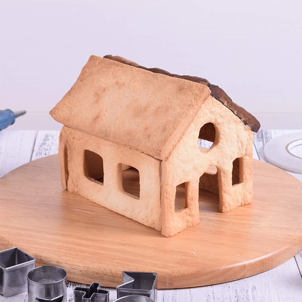Gingerbread House Cookie Cutters, Christmas House Cookie Cutter Gingerbread Cookie Cutter Kit Set for Adult, 3D Stainless Steel Chocolate Cake Biscuit Pastry Baking Mold DIY Tool for Holiday Gift