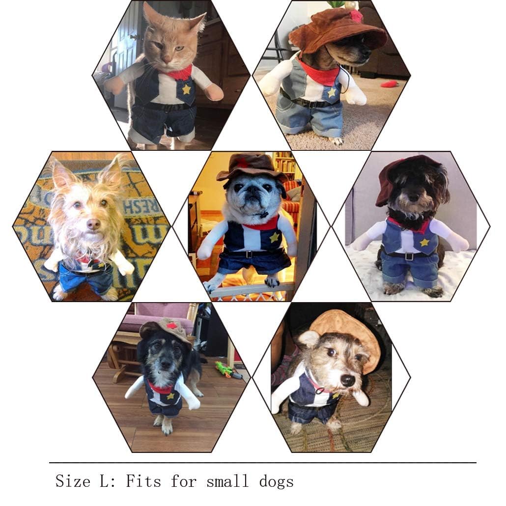NACOCO Cowboy Costume with Hat for Cat and Small Dog - Halloween Clothes (Large) Blue