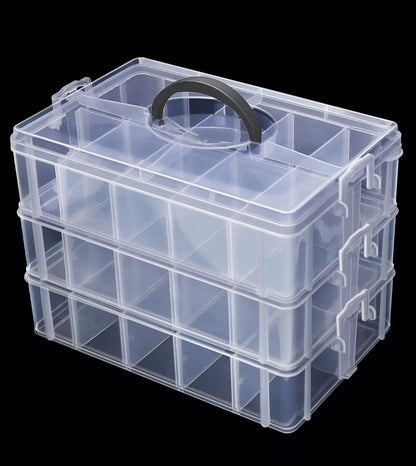 Praisebank 3-Layer Stackable Storage Container Box, 30 Dividers Compartments, Perfect for Storage Jewelry & Arts & Crafts & Sewing. (Clear)