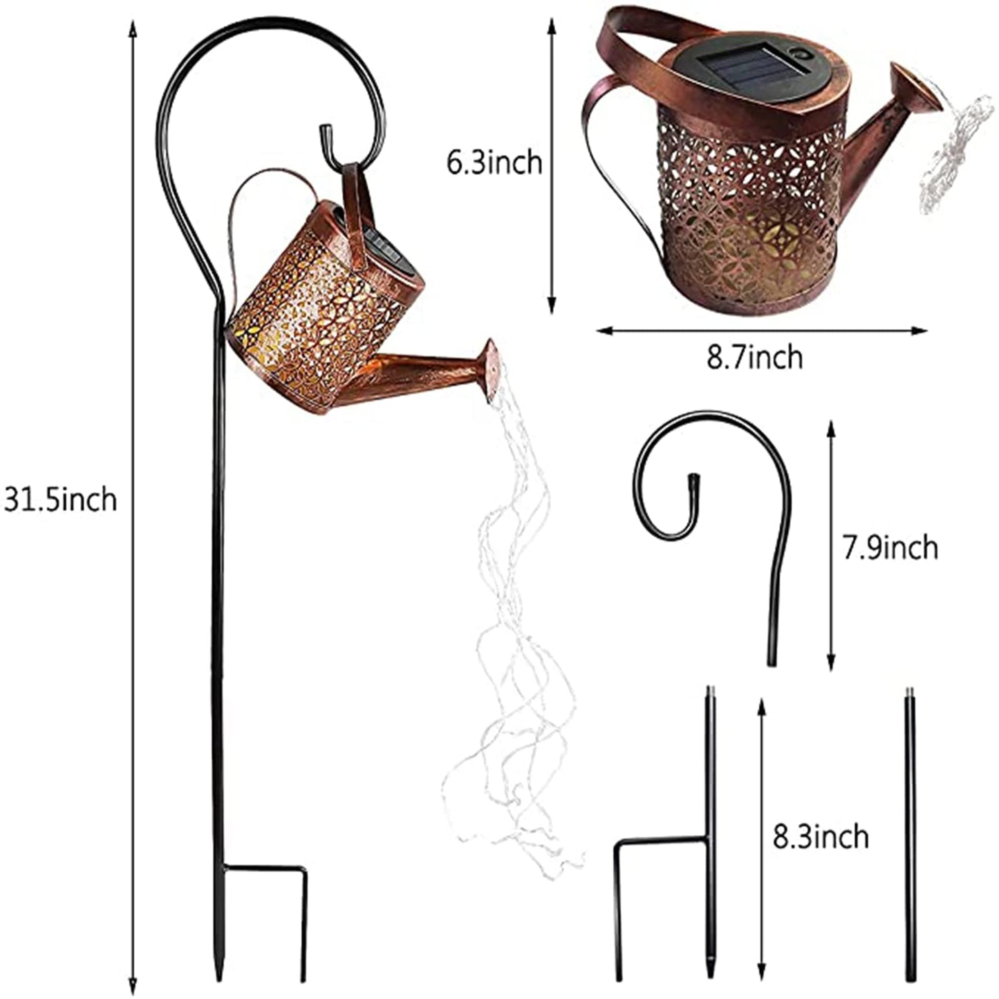 Solar Watering Can Lights, LED Solar Lantern String Light Outdoor Garden Waterproof Hollowed-Out Retro Metal Water Can Lights, for Garden Patio Yard Pathway Lantern Plant Decoration(with Bracket)