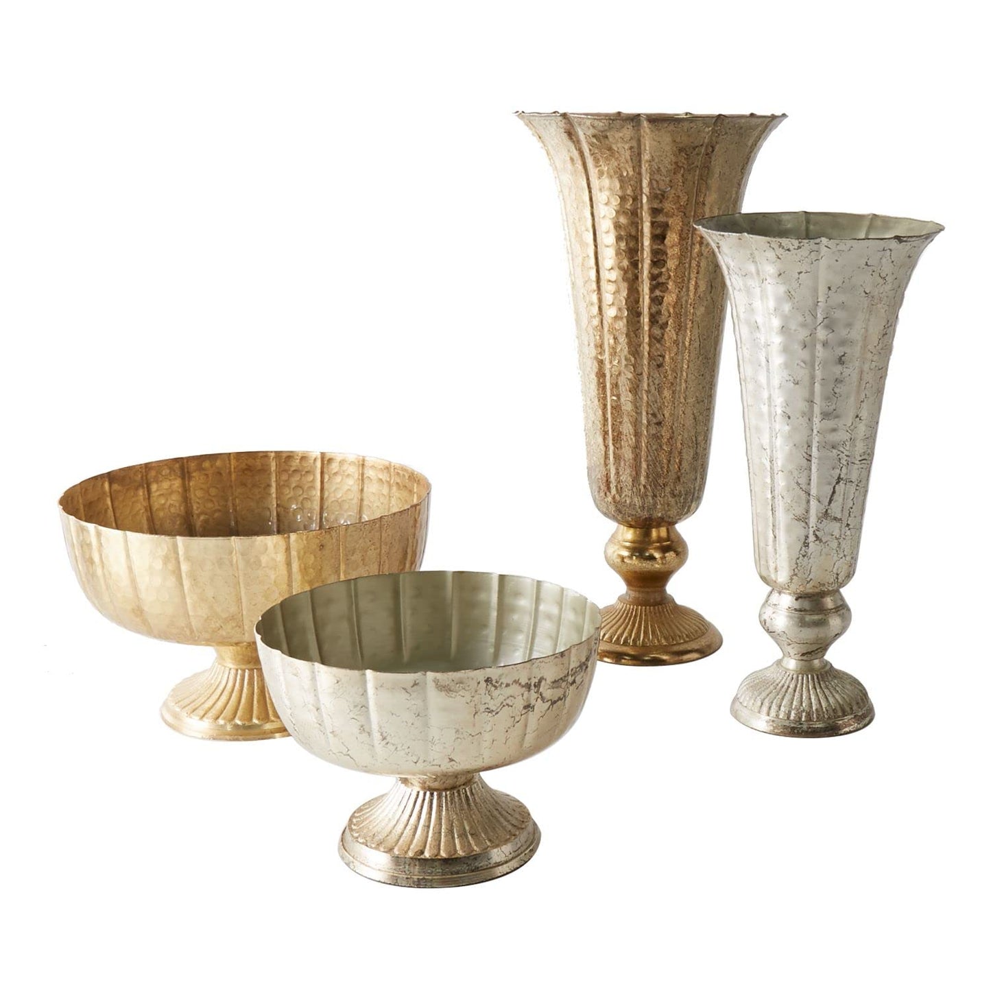 Distressed Champagne Metal Compote Bowl | Lita Metal Vase | Indoor and Outdoor Decoration for Any Event (7.75"x 5.75") (72010.61)