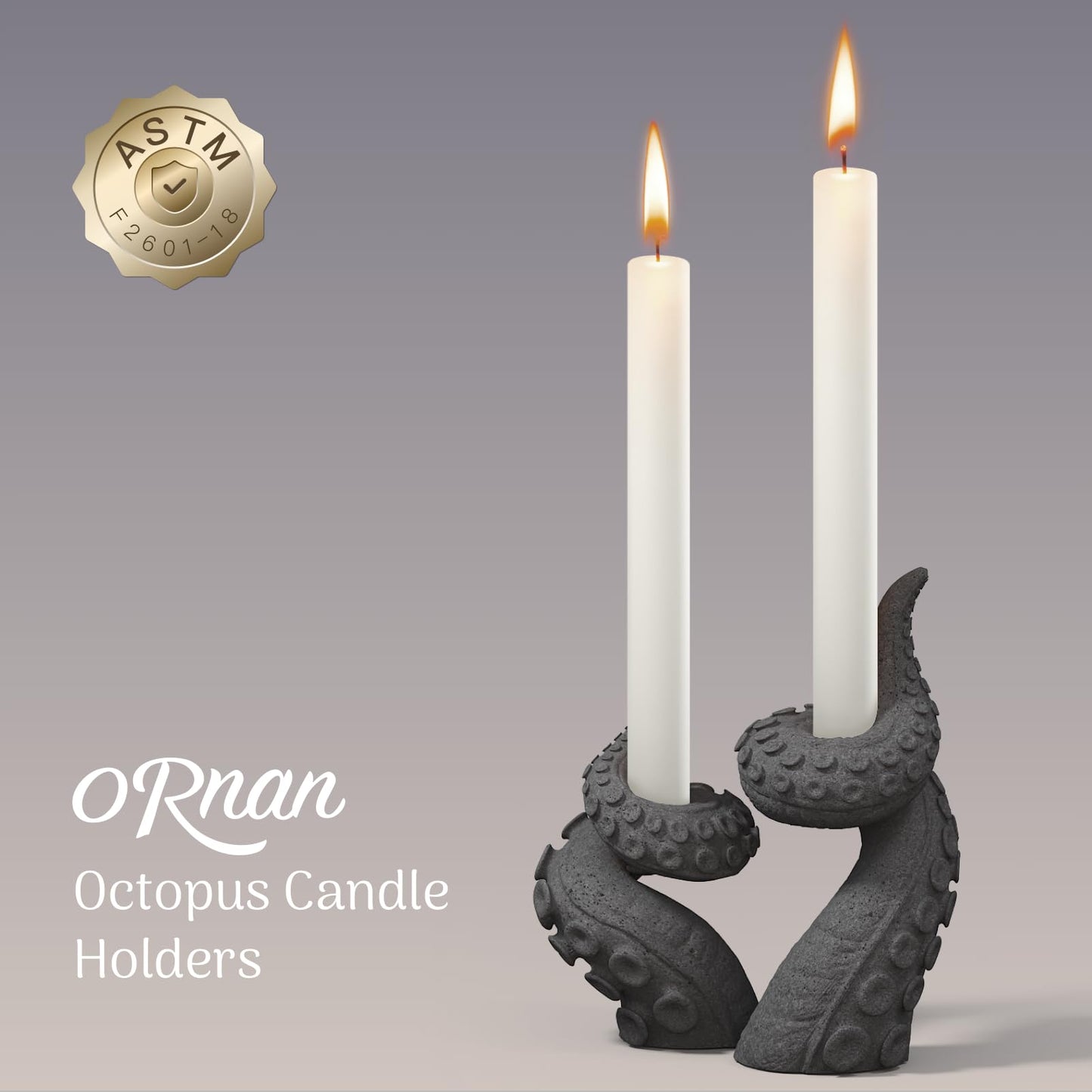ORNAN Octopus Candlestick Holders True Natural Reclaimed Stone, Set of 2 Premium Reclaimed Stone Candlestick Holder for Wedding Dinning Party, Candle Stand for 3/4 inch Thick Candles Color Black