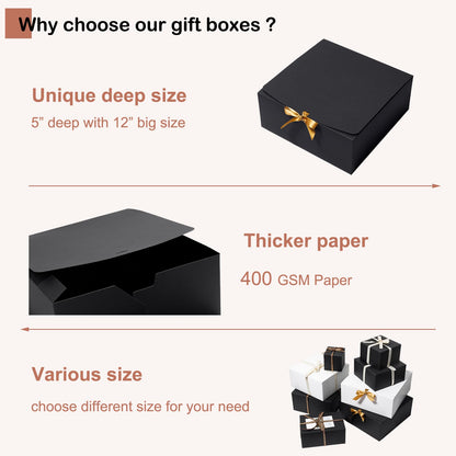 Mcfleet Black Gift Boxes with Lids 12x12x5 Inches 10 Pack Groomsmen Proposal Boxes Cardboard Gift Box for Presents, Craft Boxes for Christmas, Wedding, Graduation, Holiday, Birthday Gift Packaging