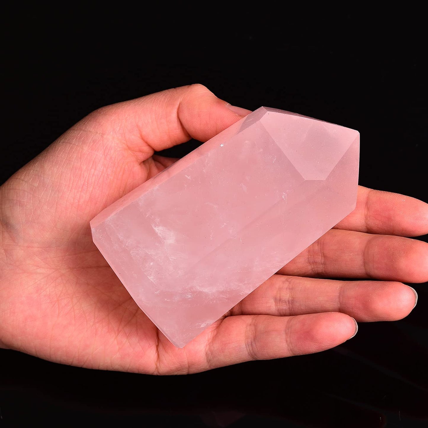 AMOYSTONE Rose Quartz Obelisk Towers Large Healing Crystal Point Wand 6 Faceted Reiki Meditation Stone Pink 0.6-1.1 LBS