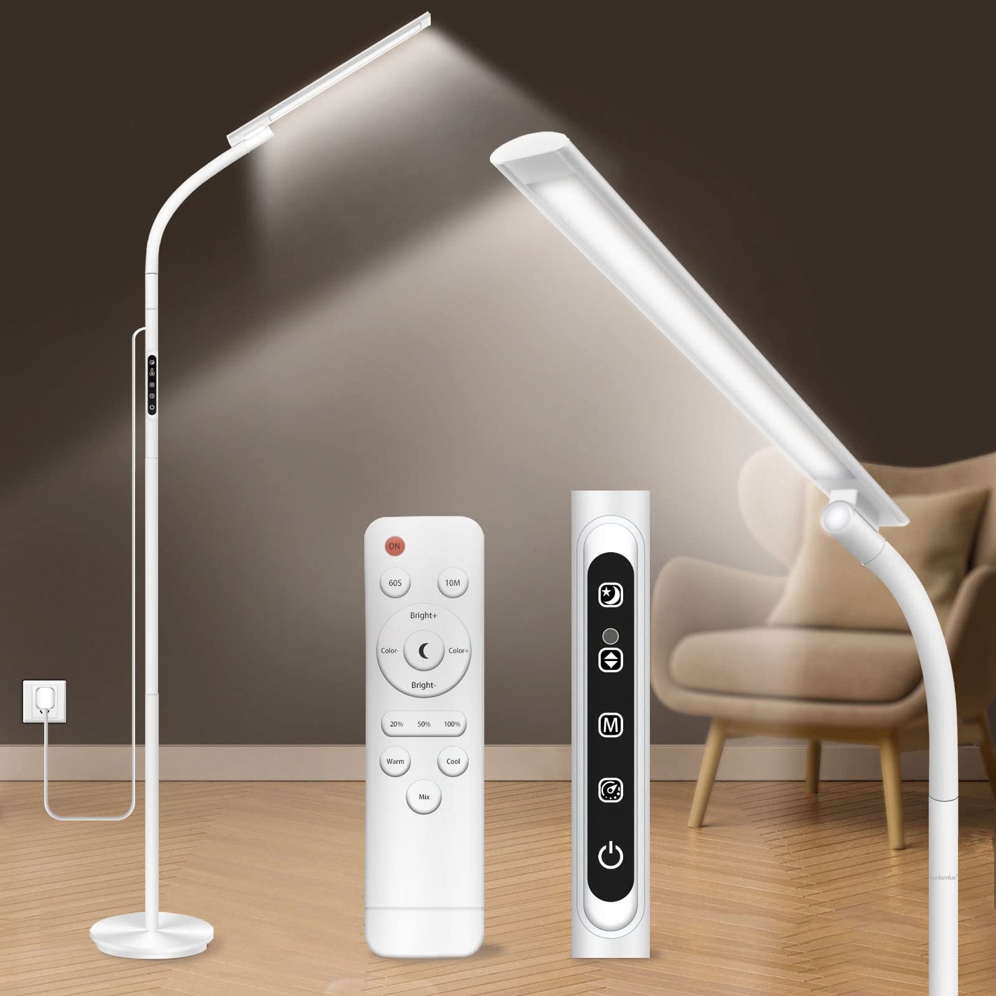 Sozapooty Light Therapy Lamp,10000 Lux Happy Therapy Light, Floor Sun Therapy Lamp with Remote & Touch Control & Adjustable Gooseneck for Reading/Office/Home