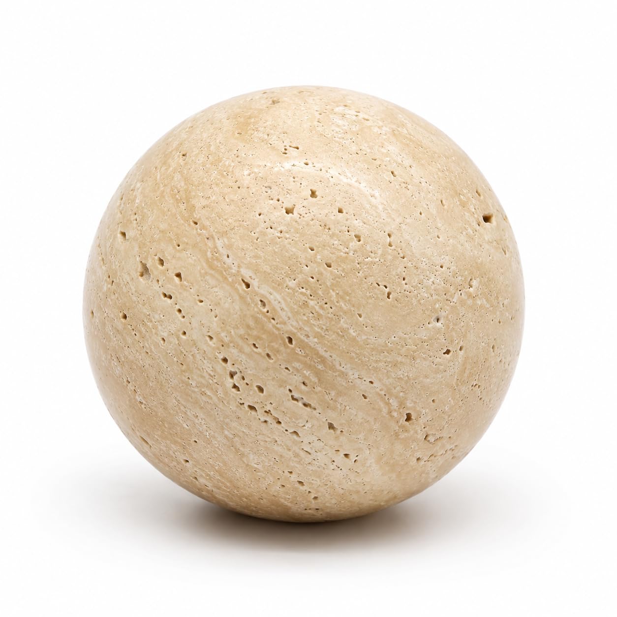 Artisanal Abode Natural Travertine Decorative Sphere, 3.94 Inch Stone Ball Decor, Hand-Polished Beige Orb Accent for Coffee Table, Shelf, Dresser and Living Room