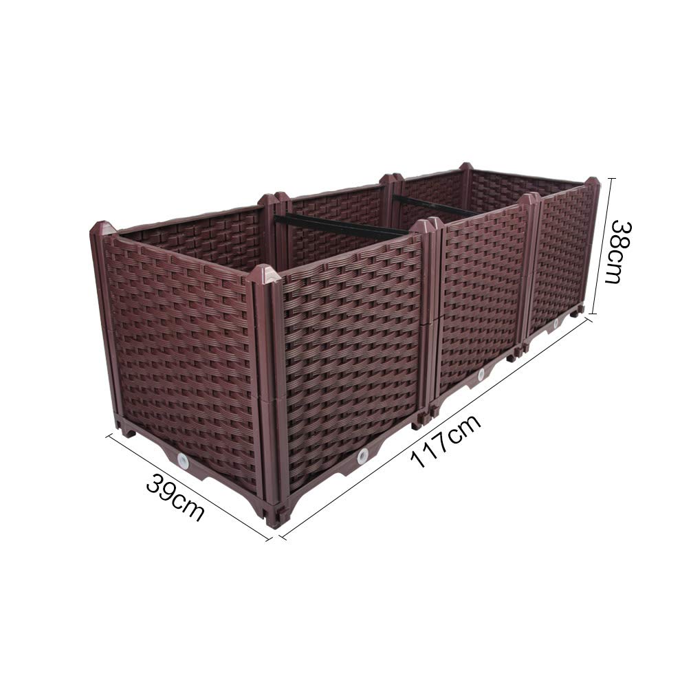 BAOYOUNI Rectangular Raised Garden Bed Kit Indoor Outdoor Plastic Planter Grow Box for Fresh Vegetables, Herbs, Flowers & Succulents, Brown, 46.06'' x 15.35'' x 14.96''