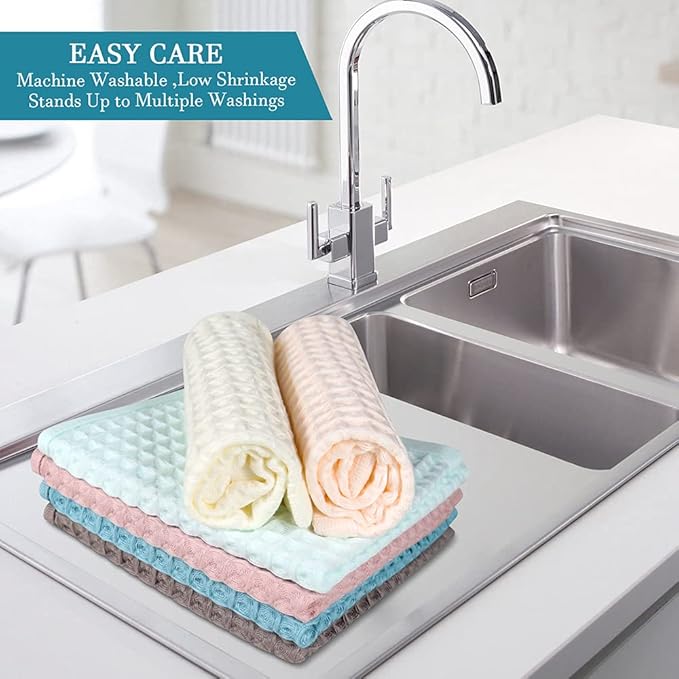 6 Pack Waffle Weave Dish Cloths, 13x13 Inch 100% Cotton Kitchen Towels