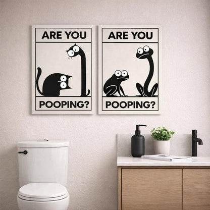 Framed Funny Bathroom Wall Art Set Of 2 Black And White Cartoon Animal Canvas Prints Are You Pooping Bathroom Decor For Guest Bathroom Powder Room Restroom Ready To Hang 12 X 16 Inches