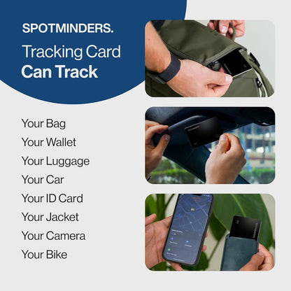 SPOTMINDERS Apple MFi Certified Wallet Tracker Card for Travel - Works with Apple Find My, IP68 Waterproof Rechargeable Tracking Card for Wallet Luggage Passport Purse - Ultra Slim 0.07in Item Finder