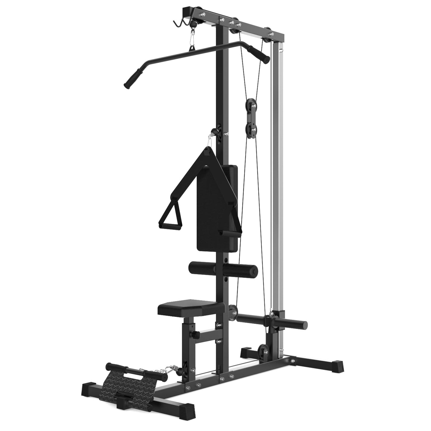 LAT Pulldown Machine, Cable Machine Home Gym with High and Low Pulley Station, Tricep Workout Equipment with Adjustable Leg Support